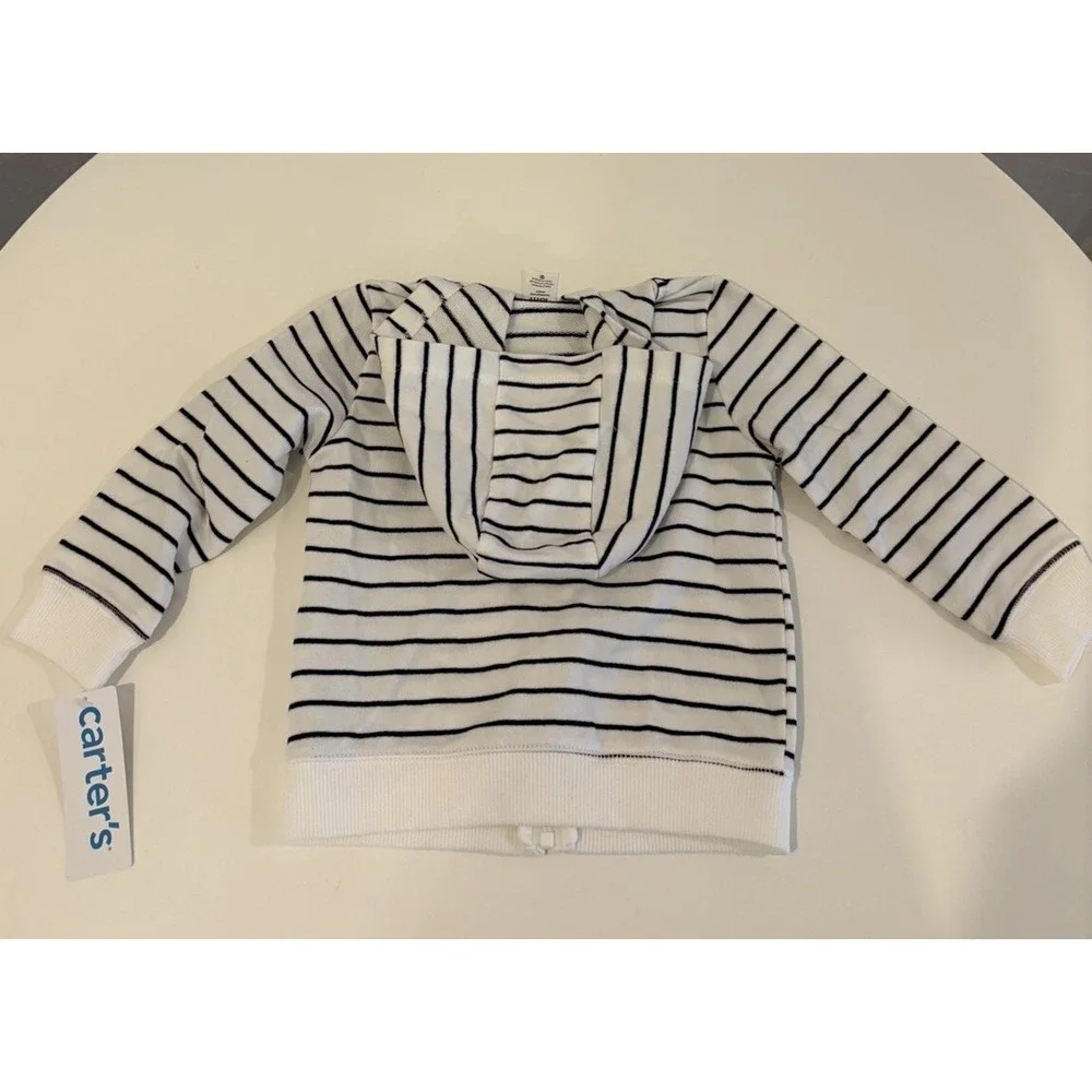 Carters Baby Boy Whale Striped Zip Up Hoodie White Navy Nautical 18M NWT